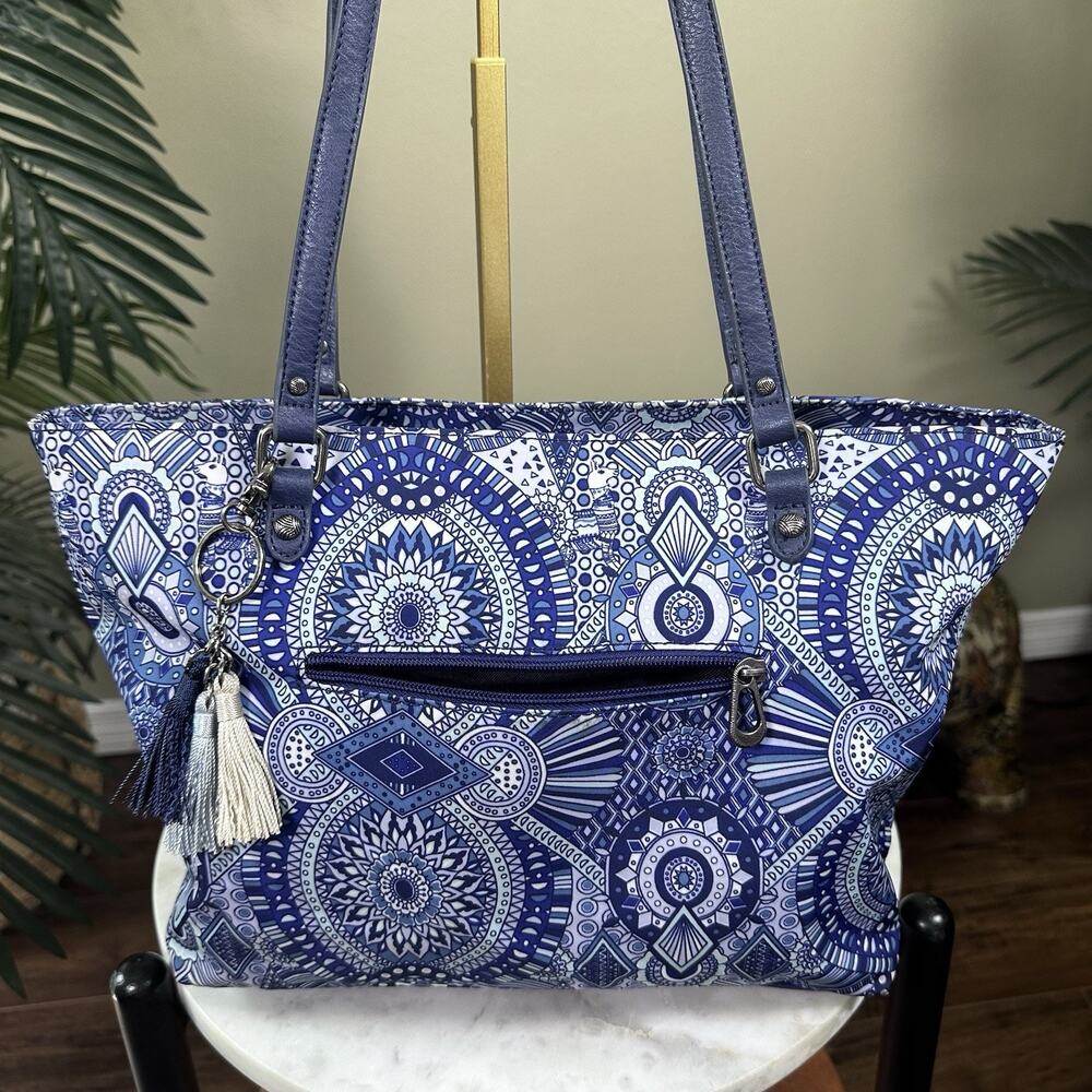Sakroots Metro Tote Blue 3 Tassel charm Excellent Boho Hippie Pristine